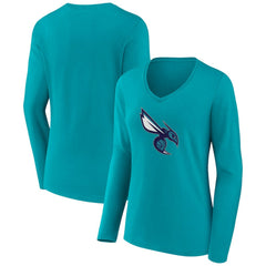 Aqua Charlotte Hornets Women's Alternate Logo V-Neck Long Sleeve T-Shirt | NBA
