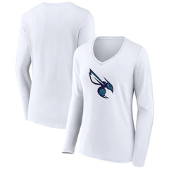 White Charlotte Hornets Women's Alternate Logo V-Neck Long Sleeve T-Shirt | NBA