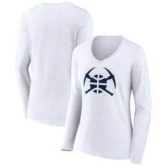White Denver Nuggets Women's Alternate Logo V-Neck Long Sleeve T-Shirt sale | NBA