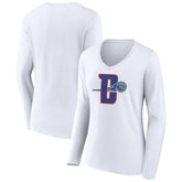 White Detroit Pistons Women's Alternate Logo V-Neck Long Sleeve T-Shirt sale | NBA