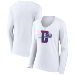 White Detroit Pistons Women's Alternate Logo V-Neck Long Sleeve T-Shirt sale | NBA