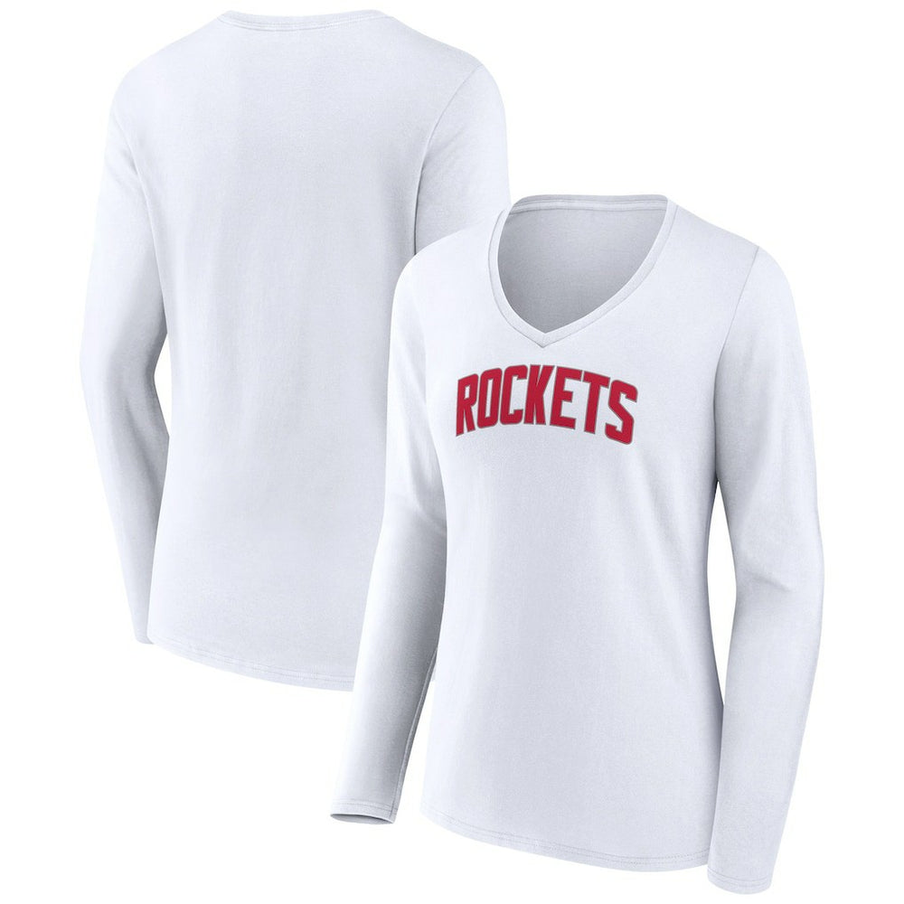 White Houston Rockets Women's Alternate Logo V-Neck Long Sleeve T-Shirt | NBA