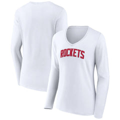 White Houston Rockets Women's Alternate Logo V-Neck Long Sleeve T-Shirt | NBA