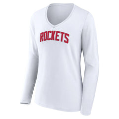 White Houston Rockets Women's Alternate Logo V-Neck Long Sleeve T-Shirt | NBA