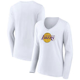 White Los Angeles Lakers Women's Alternate Logo V-Neck Long Sleeve T-Shirt | NBA