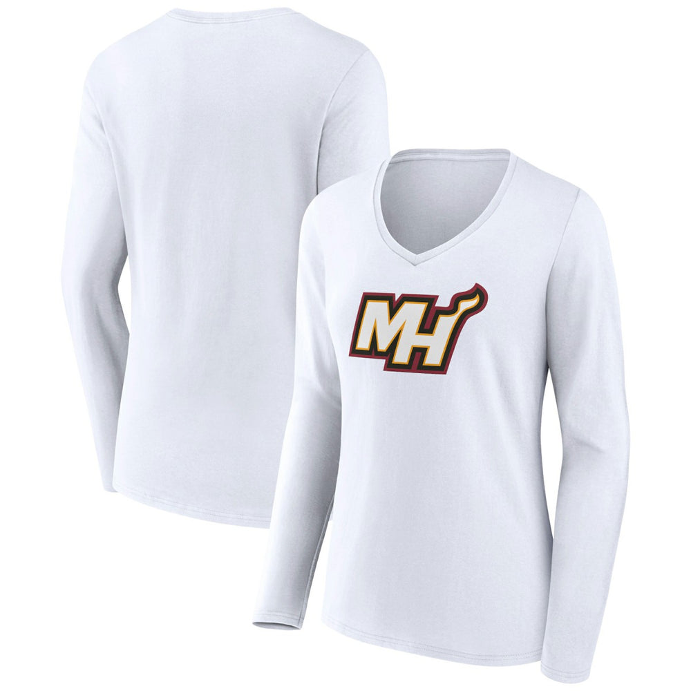 White Miami Heat Women's Alternate Logo V-Neck Long Sleeve T-Shirt | NBA