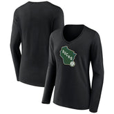 Black Milwaukee Bucks Women's Alternate Logo V-Neck Long Sleeve T-Shirt | NBA