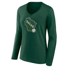 Green Milwaukee Bucks Women's Alternate Logo V-Neck Long Sleeve T-Shirt | NBA