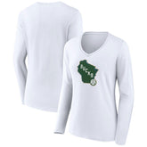White Milwaukee Bucks Women's Alternate Logo V-Neck Long Sleeve T-Shirt | NBA