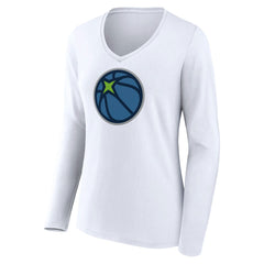 White Minnesota Timberwolves Women's Alternate Logo V-Neck Long Sleeve T-Shirt | NBA