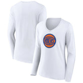 White New York Knicks Women's Alternate Logo V-Neck Long Sleeve T-Shirt | NBA