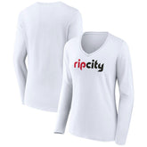 White Portland Trail Blazers Women's Alternate Logo V-Neck Long Sleeve T-Shirt | NBA