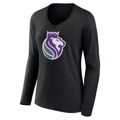 Black Sacramento Kings Women's Alternate Logo V-Neck Long Sleeve T-Shirt | NBA