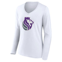 White Sacramento Kings Women's Alternate Logo V-Neck Long Sleeve T-Shirt | NBA