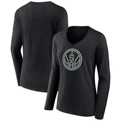 Black San Antonio Spurs Women's Alternate Logo V-Neck Long Sleeve T-Shirt | NBA