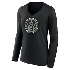 Black San Antonio Spurs Women's Alternate Logo V-Neck Long Sleeve T-Shirt | NBA