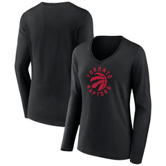 Black Toronto Raptors Women's Alternate Logo V-Neck Long Sleeve T-Shirt | NBA