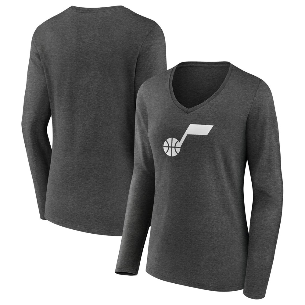 Charcoal Utah Jazz Women's Alternate Logo V-Neck Long Sleeve T-Shirt | NBA