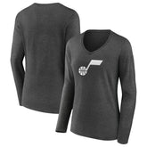 Charcoal Utah Jazz Women's Alternate Logo V-Neck Long Sleeve T-Shirt | NBA