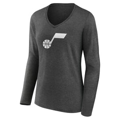 Charcoal Utah Jazz Women's Alternate Logo V-Neck Long Sleeve T-Shirt | NBA