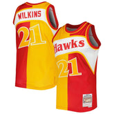 Yellow/Red Dominique Wilkins Atlanta Hawks Hardwood Classics 1986/87 Split Swingman Jersey | NBA