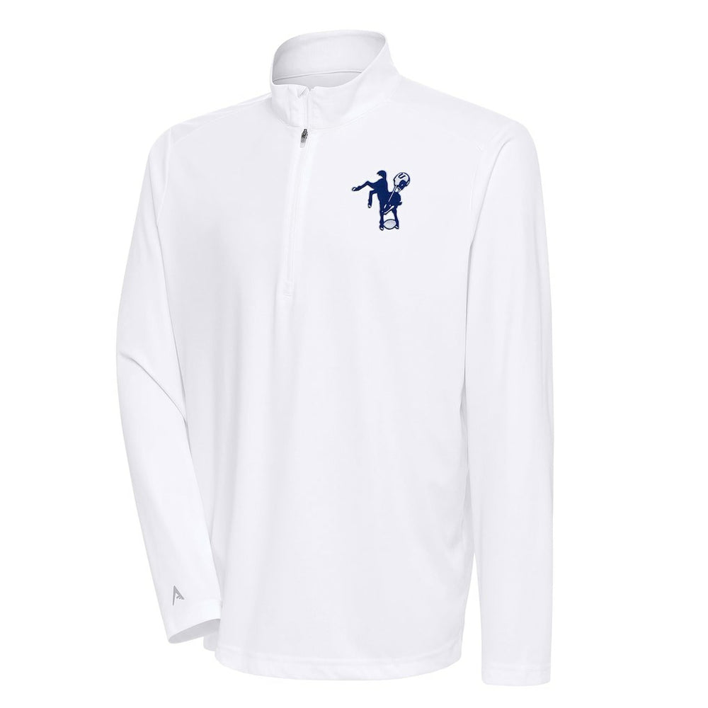 Indianapolis Colts Antigua Team Logo Throwback Tribute Quarter-Zip Pullover Top | NFL Outlet
