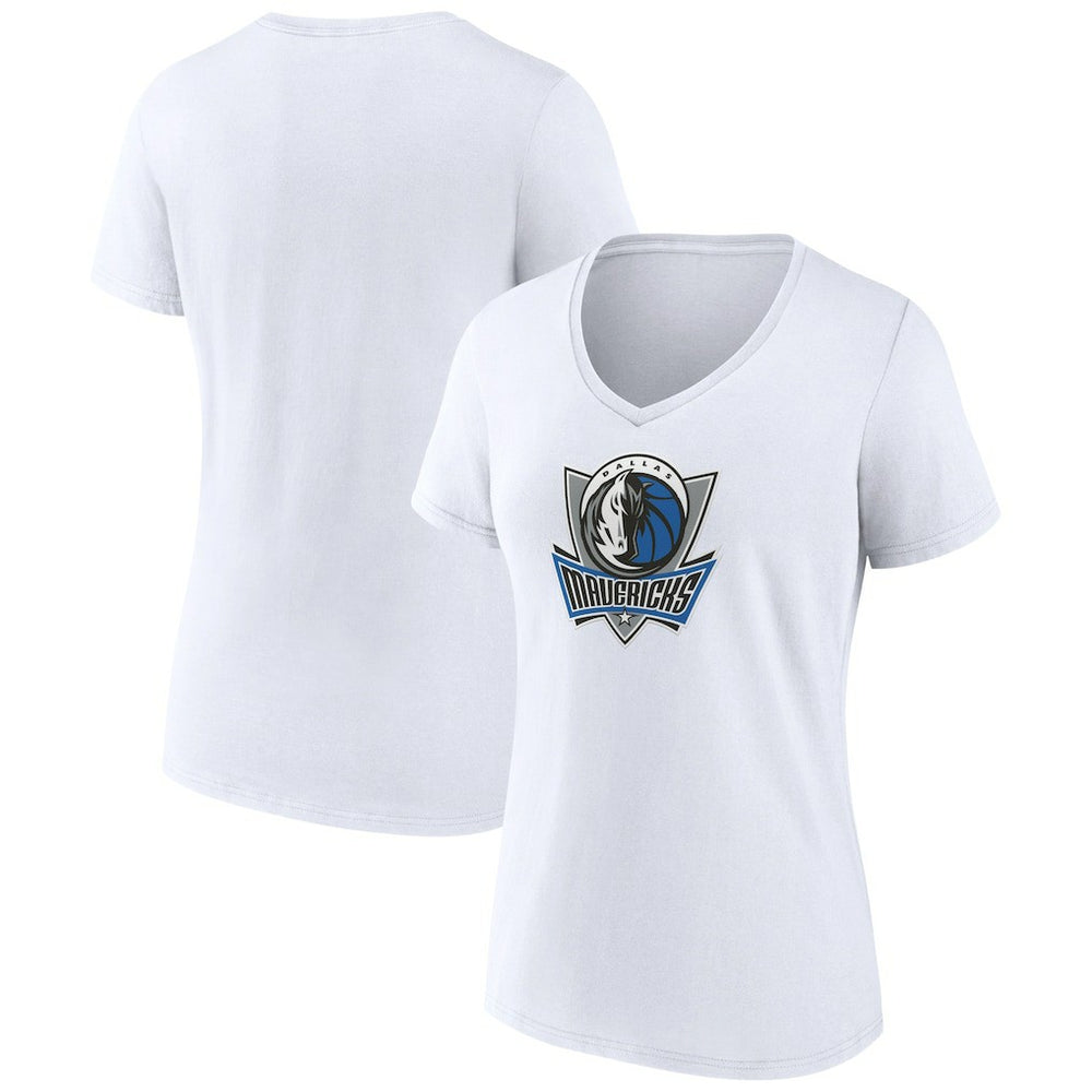White Dallas Mavericks Women's Alternate Logo V-Neck T-Shirt sale | NBA