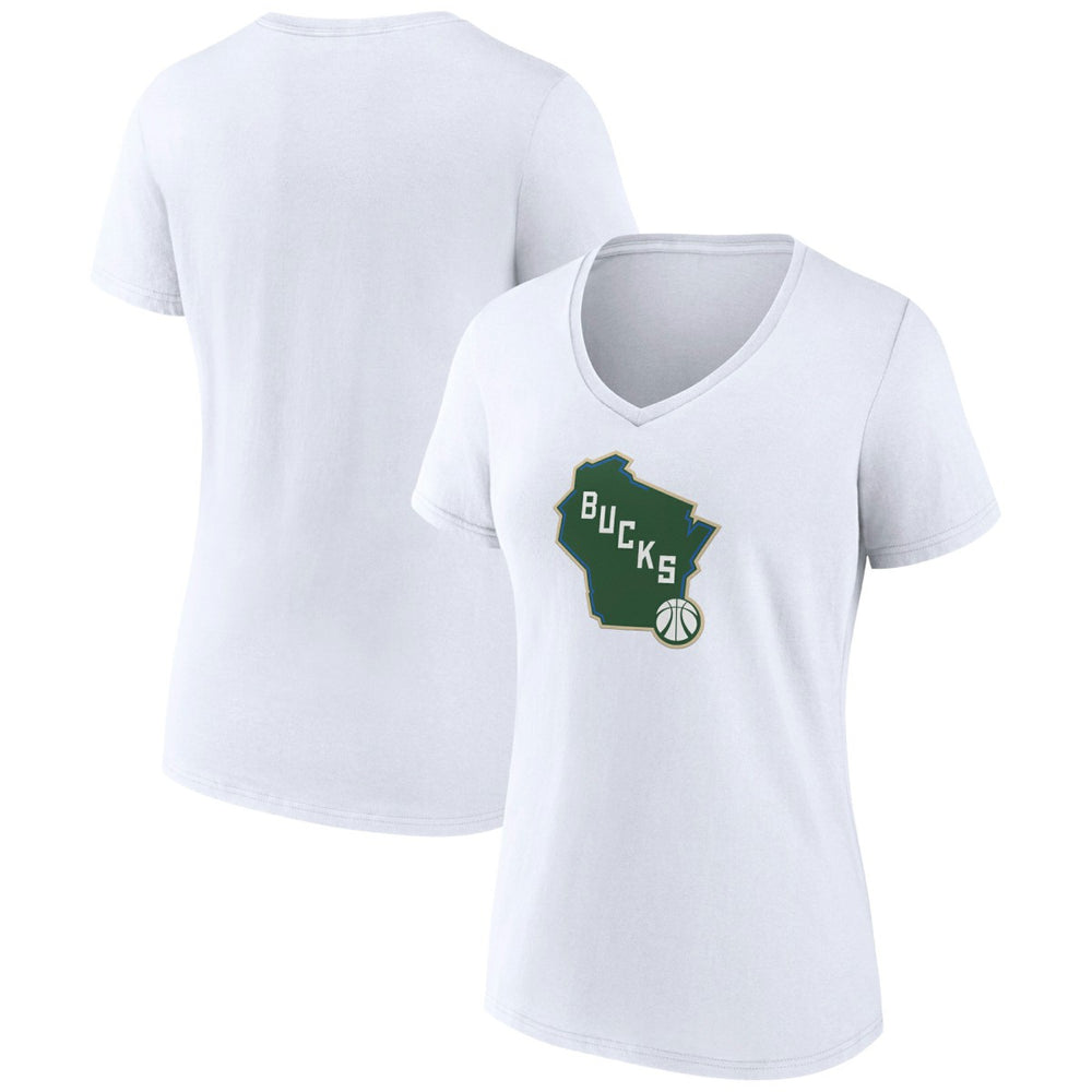 White Milwaukee Bucks Women's Alternate Logo V-Neck T-Shirt | NBA