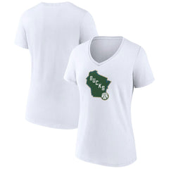White Milwaukee Bucks Women's Alternate Logo V-Neck T-Shirt | NBA