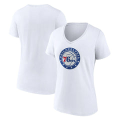White Philadelphia 76ers Women's Alternate Logo V-Neck T-Shirt | NBA