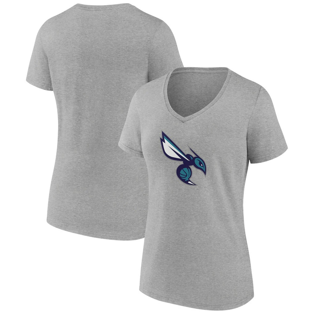 Heather Gray Charlotte Hornets Women's Alternate Logo V-Neck T-Shirt | NBA