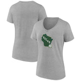Heather Gray Milwaukee Bucks Women's Alternate Logo V-Neck T-Shirt | NBA