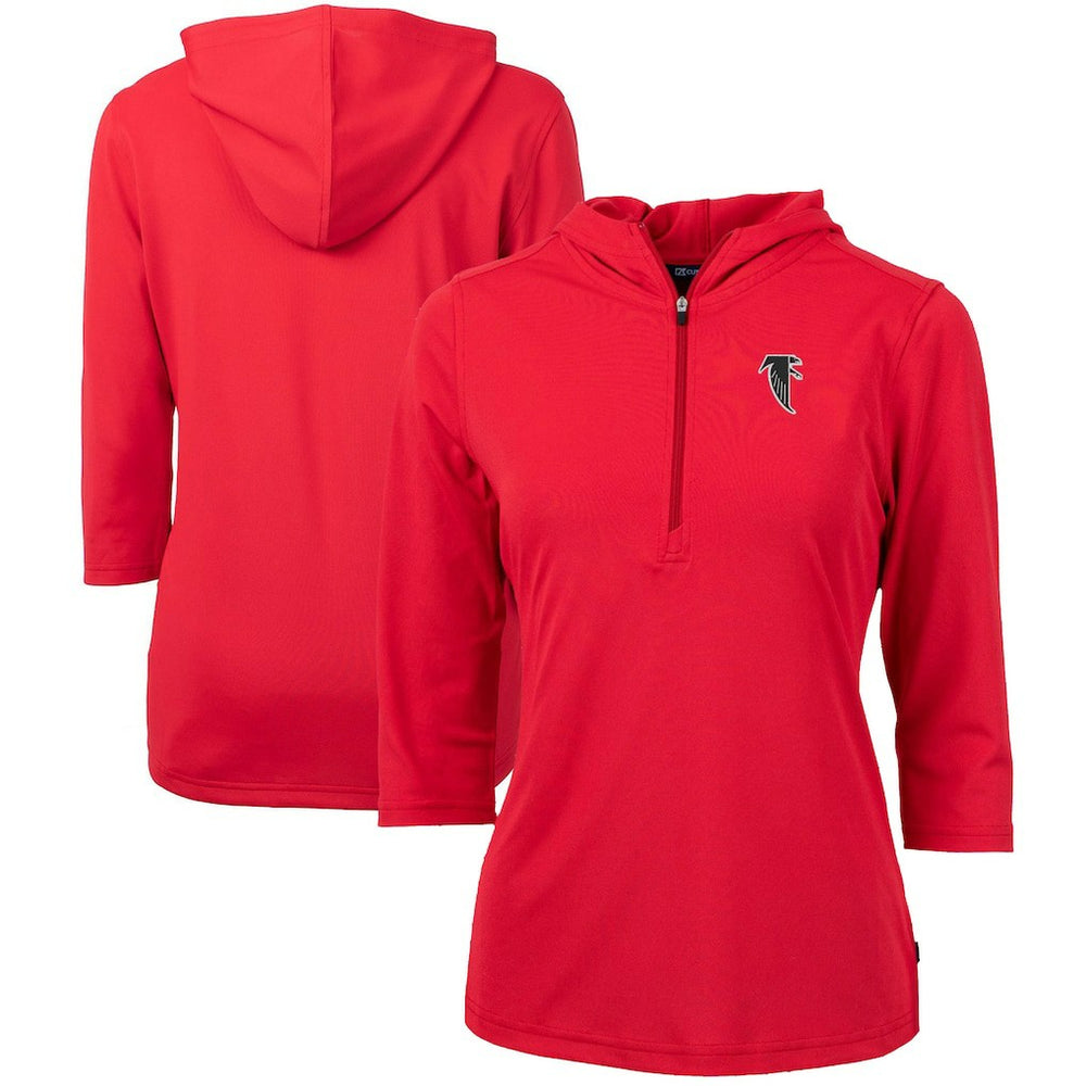 Atlanta Falcons Cutter & Buck Women's Throwback Logo Virtue Eco Pique 3/4 Sleeve Half-Zip Pullover Hoodie | NFL Hot