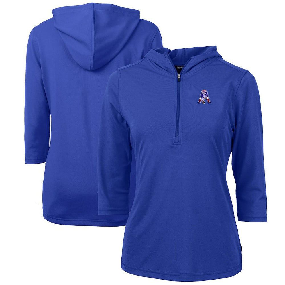 New England Patriots Cutter & Buck Women's Throwback Logo Virtue Eco Pique 3/4 Sleeve Half-Zip Pullover Hoodie | NFL Online
