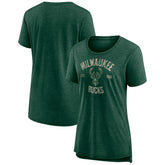 Heather Hunter Green Milwaukee Bucks Women's Heritage Tri-Blend T-Shirt | NBA