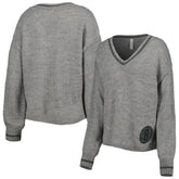 Gray Brooklyn Nets Lusso Women's Scarletts Lantern Sleeve Tri-Blend V-Neck Pullover Sweater | NBA