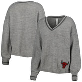 Gray Chicago Bulls Lusso Women's Scarletts Lantern Sleeve Tri-Blend V-Neck Pullover Sweater | NBA