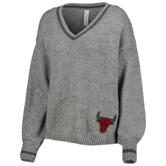 Gray Chicago Bulls Lusso Women's Scarletts Lantern Sleeve Tri-Blend V-Neck Pullover Sweater | NBA