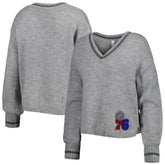 Gray Philadelphia 76ers Lusso Women's Scarletts Lantern Sleeve Tri-Blend V-Neck Pullover Sweater | NBA