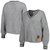 Gray Phoenix Suns Lusso Women's Scarletts Lantern Sleeve Tri-Blend V-Neck Pullover Sweater | NBA