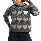 Charcoal Brooklyn Nets Lusso Women's Basketball Love Swarovski Crystal Intarsia Pullover Sweater | NBA