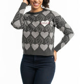 Charcoal Chicago Bulls Lusso Women's Basketball Love Swarovski Crystal Intarsia Pullover Sweater sale | NBA