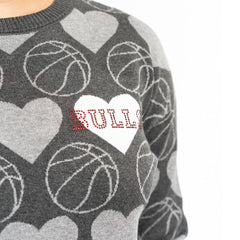 Charcoal Chicago Bulls Lusso Women's Basketball Love Swarovski Crystal Intarsia Pullover Sweater sale | NBA