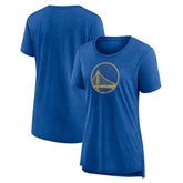 Heather Royal Golden State Warriors Women's Distressed Logo Tri-Blend T-Shirt sale | NBA