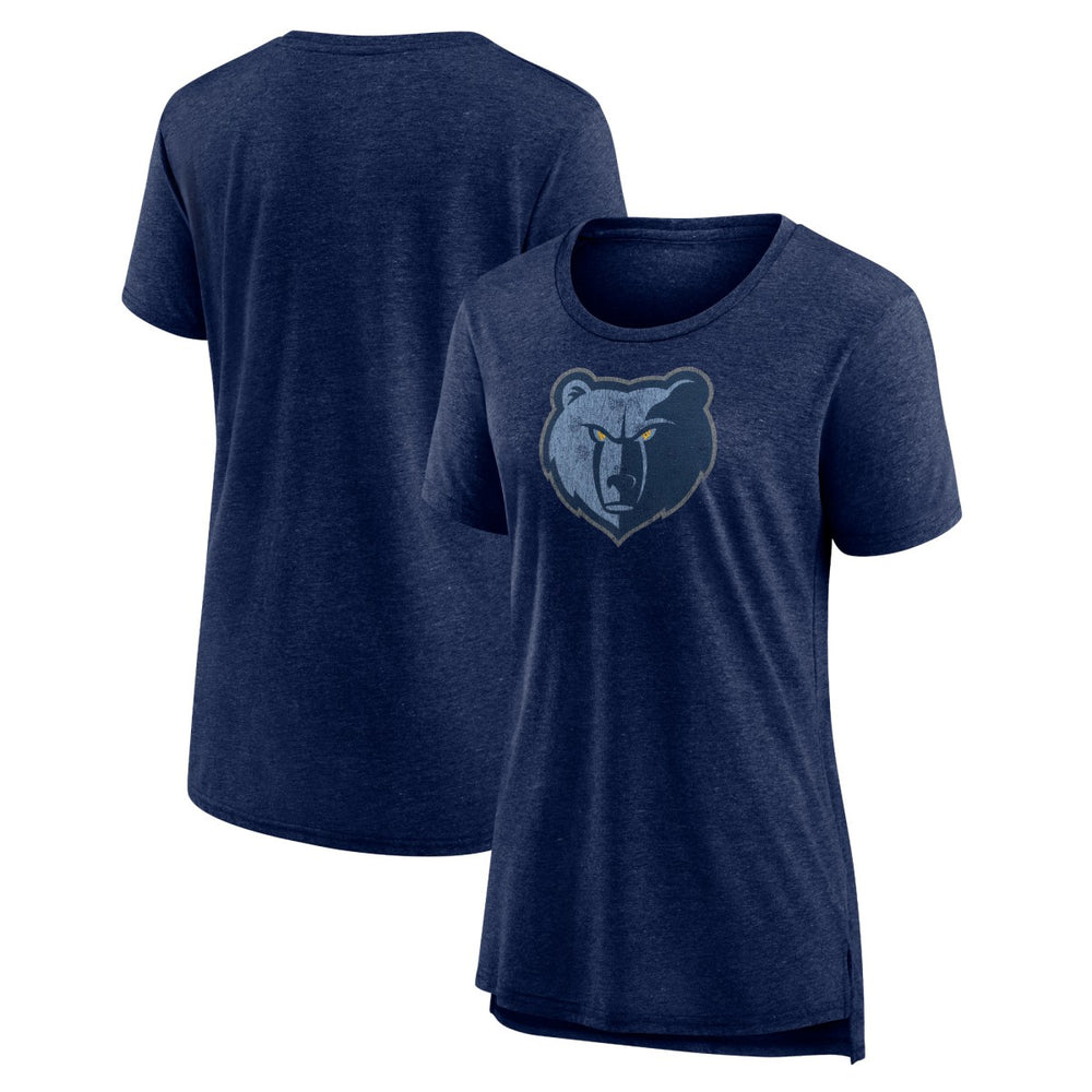 Heather Navy Memphis Grizzlies Women's Distressed Logo Tri-Blend T-Shirt | NBA