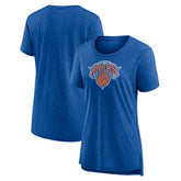 Heather Blue New York Knicks Women's Distressed Logo Tri-Blend T-Shirt | NBA