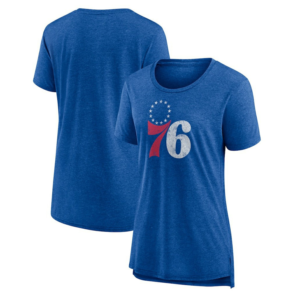 Heather Royal Philadelphia 76ers Women's Distressed Logo Tri-Blend T-Shirt | NBA