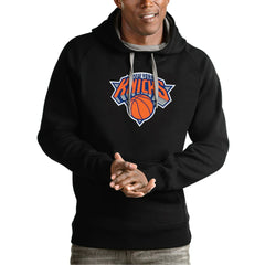 Black New York Knicks Antigua Team Logo Victory Pullover Hoodie | NBA