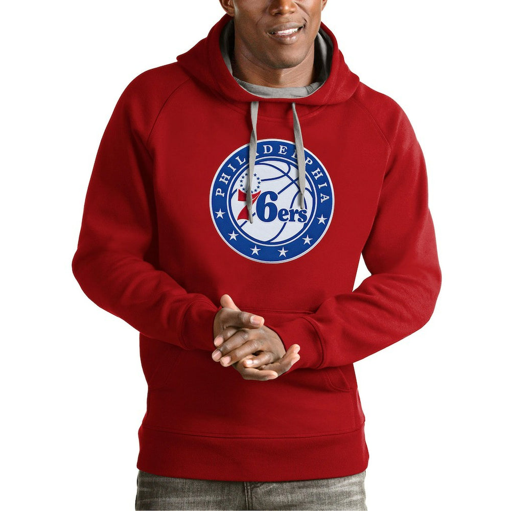 Red Philadelphia 76ers Antigua Team Logo Victory Pullover Hoodie | NBA