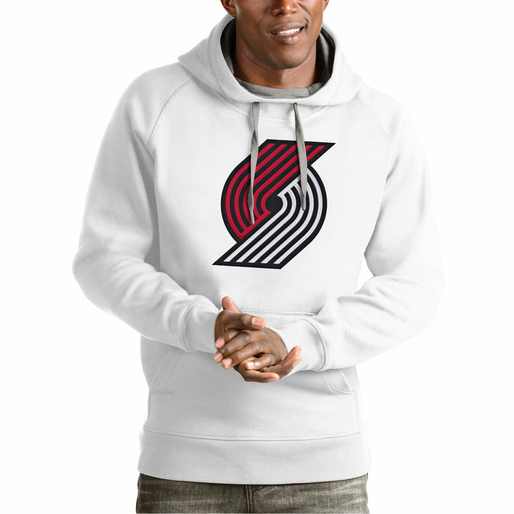 White Portland Trail Blazers Antigua Team Logo Victory Pullover Hoodie | NBA